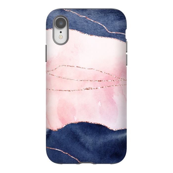 iPhone Xr StrongFit Pink and Blue Watercolor Texture with gold veins by DaDo ART