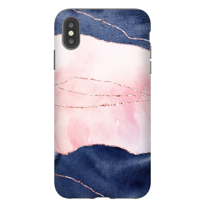 iPhone Xs Max StrongFit Pink and Blue Watercolor Texture with gold veins by DaDo ART