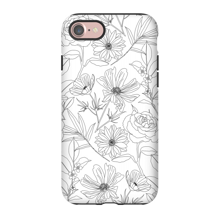 iPhone 7 StrongFit stylish garden flowers black outlines design by InovArts