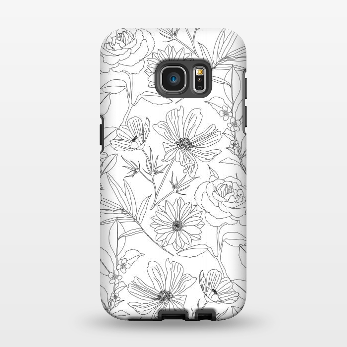 Galaxy S7 EDGE StrongFit stylish garden flowers black outlines design by InovArts