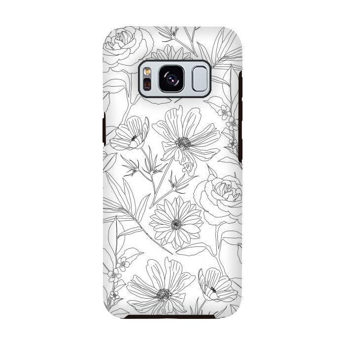 Galaxy S8 StrongFit stylish garden flowers black outlines design by InovArts