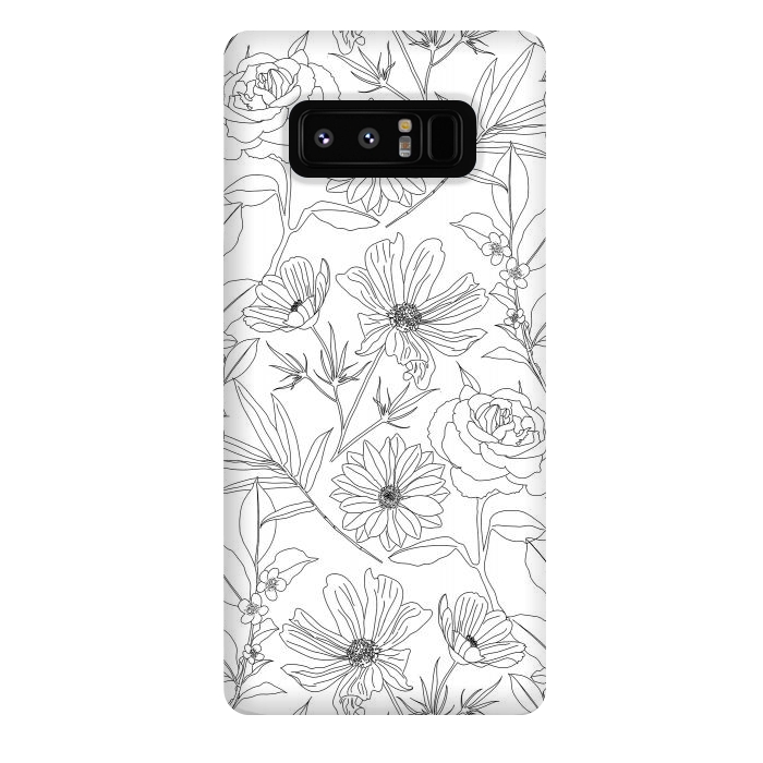 Galaxy Note 8 StrongFit stylish garden flowers black outlines design by InovArts