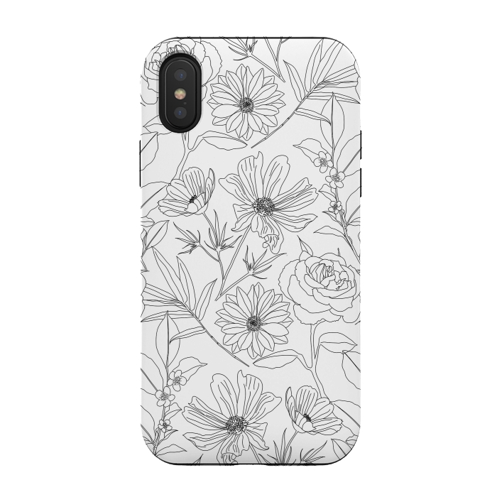 iPhone Xs / X StrongFit stylish garden flowers black outlines design by InovArts