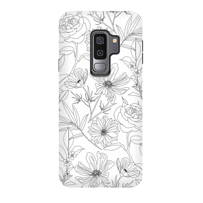 Galaxy S9 plus StrongFit stylish garden flowers black outlines design by InovArts