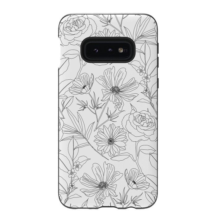 Galaxy S10e StrongFit stylish garden flowers black outlines design by InovArts