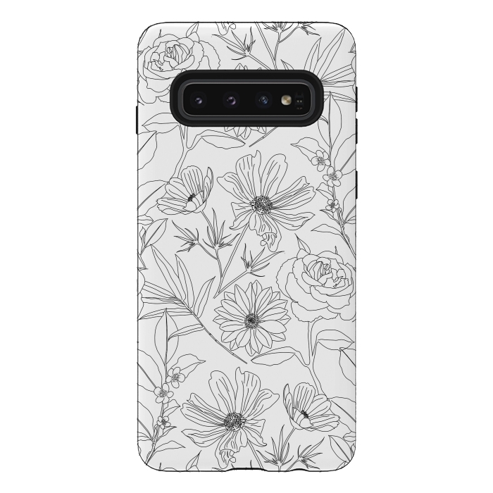 Galaxy S10 StrongFit stylish garden flowers black outlines design by InovArts