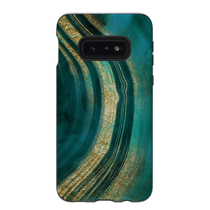 Galaxy S10e StrongFit Bohemian Green Marble with Gold Veins by DaDo ART