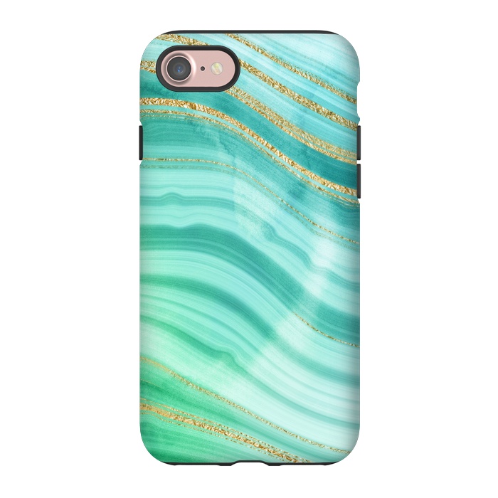 iPhone 7 StrongFit Teal Turquoise and Gold Foil Marble Waves by DaDo ART