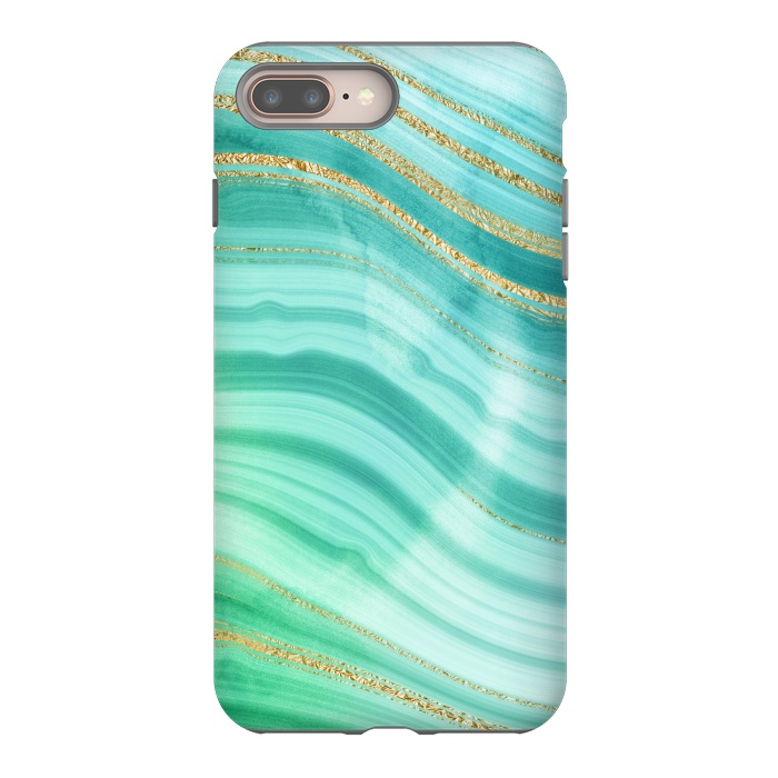 iPhone 7 plus StrongFit Teal Turquoise and Gold Foil Marble Waves by DaDo ART