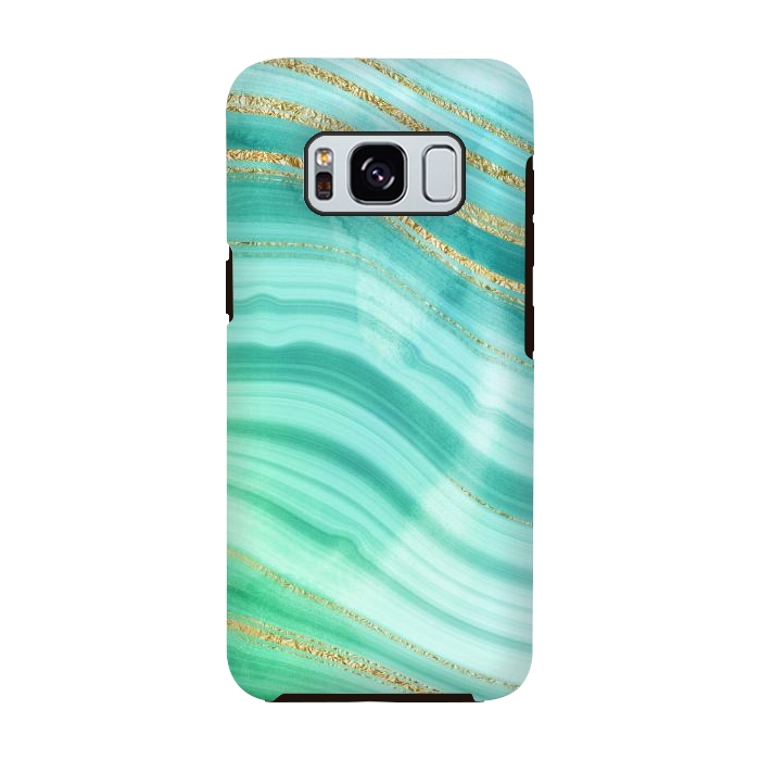 Galaxy S8 StrongFit Teal Turquoise and Gold Foil Marble Waves by DaDo ART
