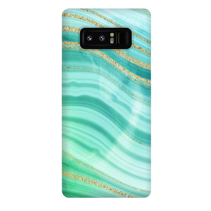 Galaxy Note 8 StrongFit Teal Turquoise and Gold Foil Marble Waves by DaDo ART