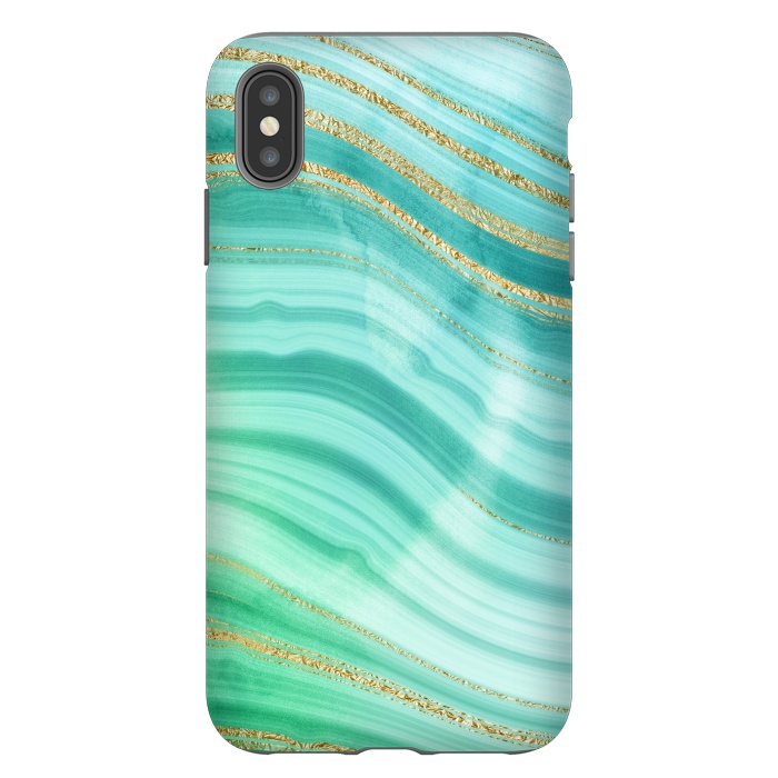iPhone Xs Max StrongFit Teal Turquoise and Gold Foil Marble Waves by DaDo ART