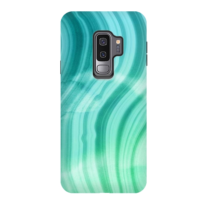 Galaxy S9 plus StrongFit Teal and White Marble Waves by DaDo ART