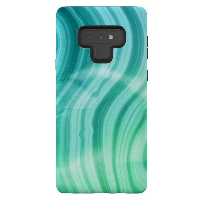 Galaxy Note 9 StrongFit Teal and White Marble Waves by DaDo ART