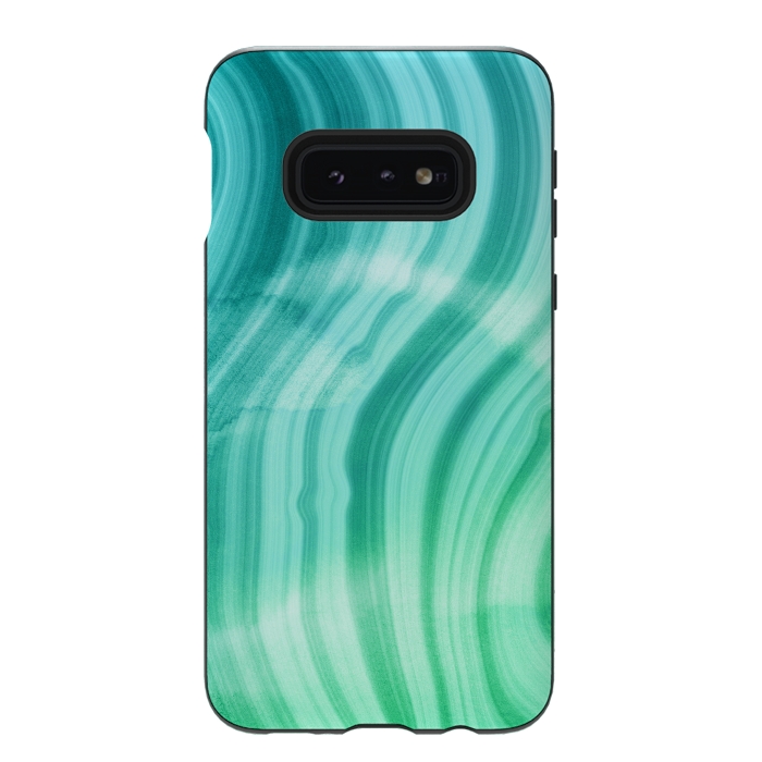 Galaxy S10e StrongFit Teal and White Marble Waves by DaDo ART