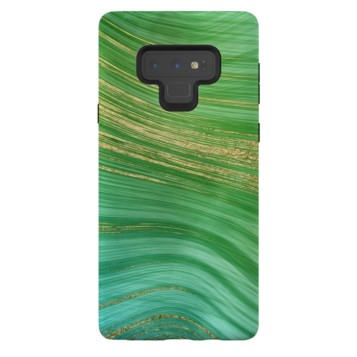 Galaxy Note 9 StrongFit Spring Green and TEal and Gold Mermaid Marble WAves by DaDo ART