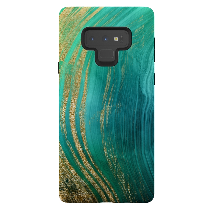 Galaxy Note 9 StrongFit Green and Teal Gold Marble  by DaDo ART
