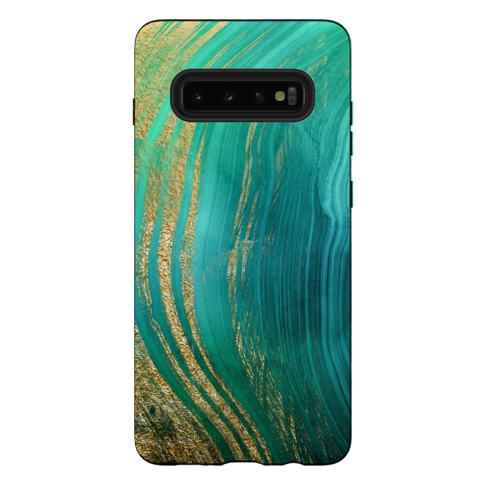 Galaxy S10 plus StrongFit Green and Teal Gold Marble  by DaDo ART