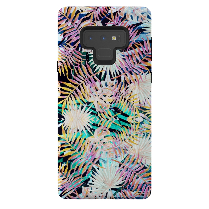 Galaxy Note 9 StrongFit Colorful tropical palm leaves and stripes by Oana 