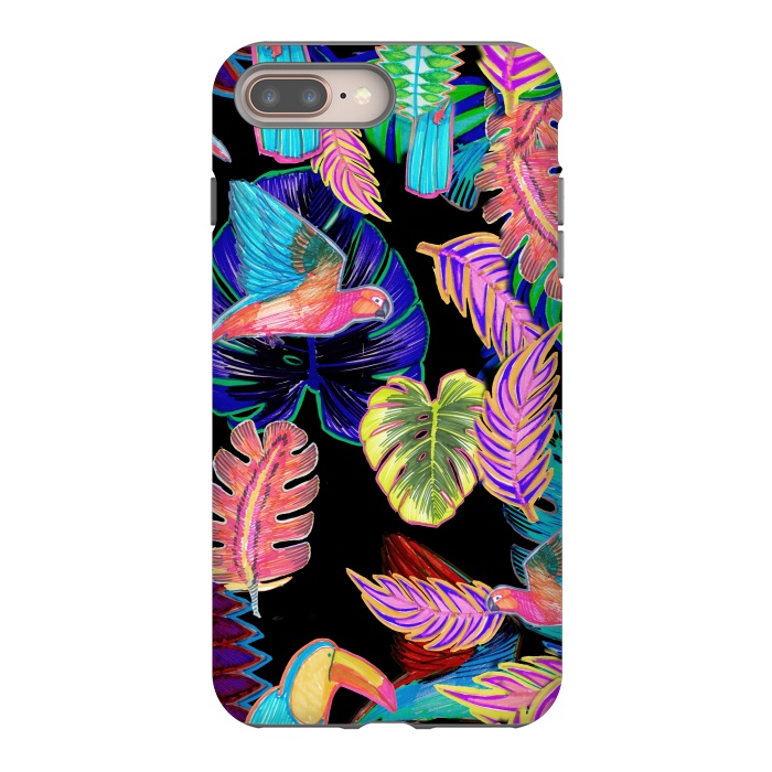 iPhone 7 plus StrongFit Colorful sketched tropical birds and leaves by Oana 