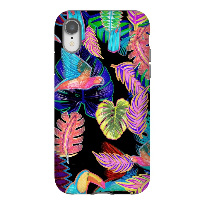 iPhone Xr StrongFit Colorful sketched tropical birds and leaves by Oana 