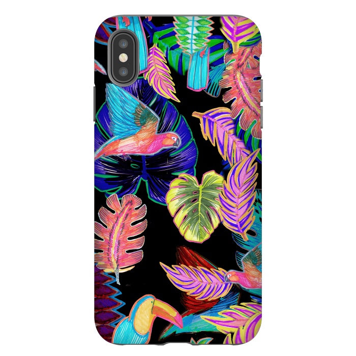 iPhone Xs Max StrongFit Colorful sketched tropical birds and leaves by Oana 