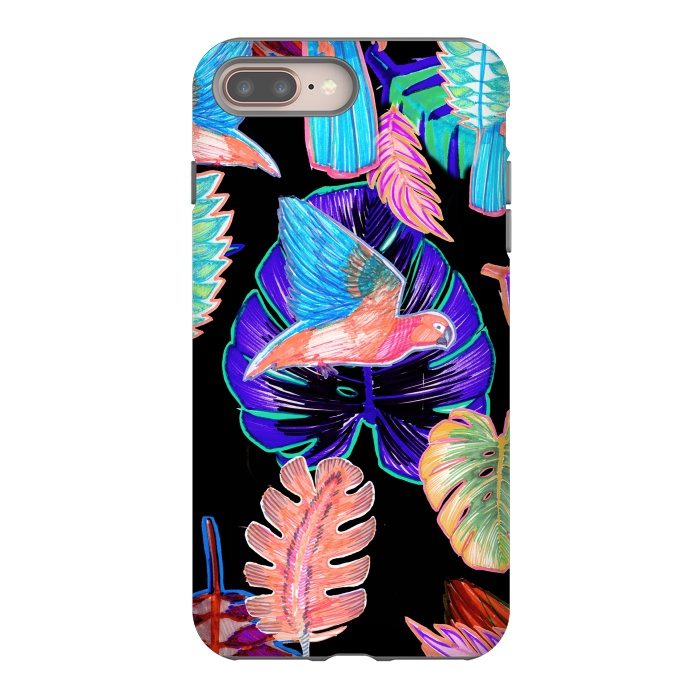 iPhone 7 plus StrongFit Colorful parrot and tropical leaves by Oana 