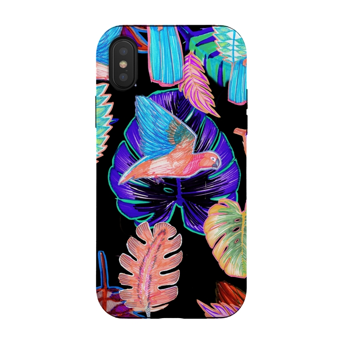 iPhone Xs / X StrongFit Colorful parrot and tropical leaves by Oana 