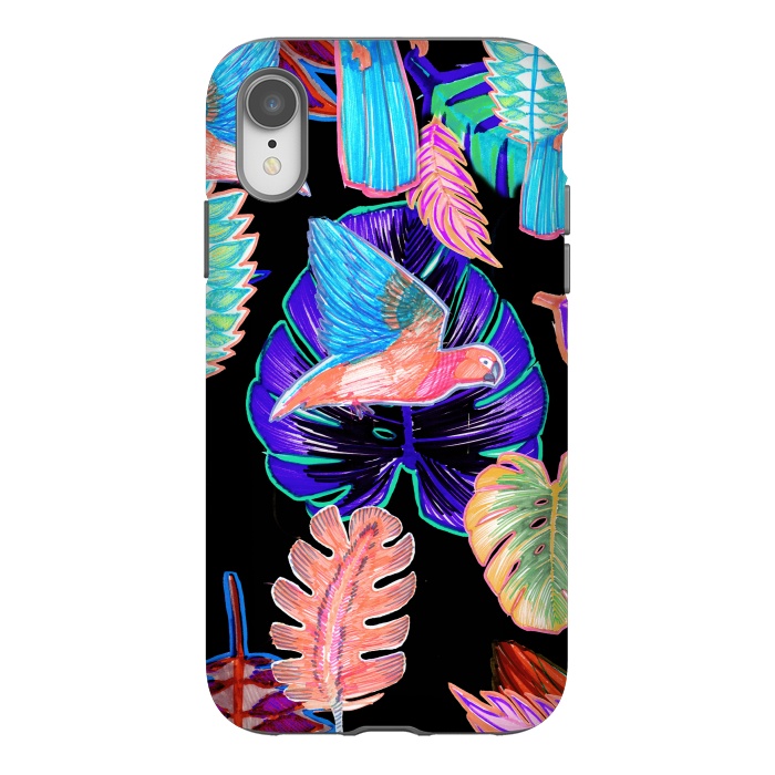iPhone Xr StrongFit Colorful parrot and tropical leaves by Oana 