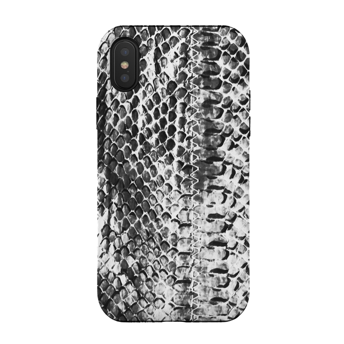 iPhone Xs / X StrongFit Black and white ink snake skin animal print by Oana 