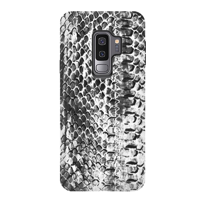 Galaxy S9 plus StrongFit Black and white ink snake skin animal print by Oana 