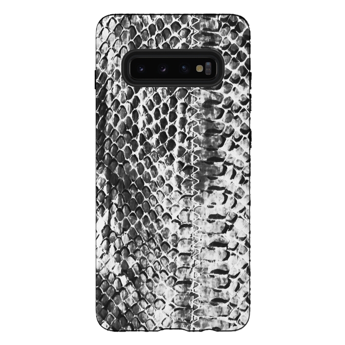 Galaxy S10 plus StrongFit Black and white ink snake skin animal print by Oana 