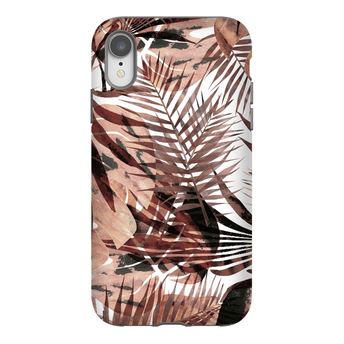 iPhone Xr StrongFit Brown tropical palm and ficus leaves by Oana 