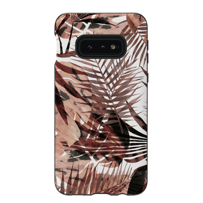Galaxy S10e StrongFit Brown tropical palm and ficus leaves by Oana 