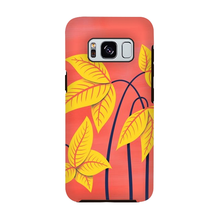 Galaxy S8 StrongFit Abstract Flowers Geometric Art In Vibrant Coral And Yellow  by Boriana Giormova