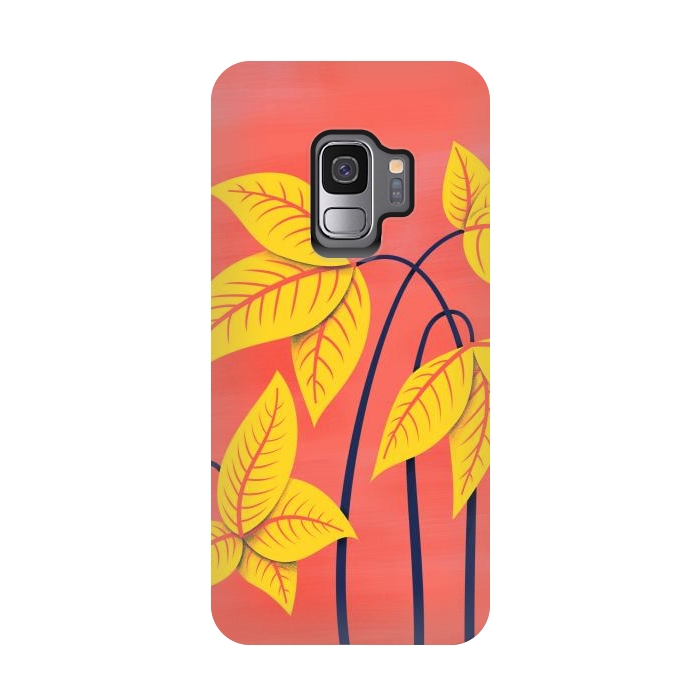 Galaxy S9 StrongFit Abstract Flowers Geometric Art In Vibrant Coral And Yellow  by Boriana Giormova