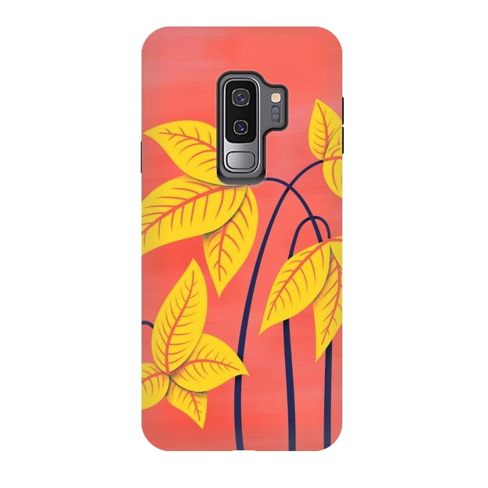 Galaxy S9 plus StrongFit Abstract Flowers Geometric Art In Vibrant Coral And Yellow  by Boriana Giormova