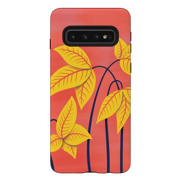 Galaxy S10 StrongFit Abstract Flowers Geometric Art In Vibrant Coral And Yellow  by Boriana Giormova
