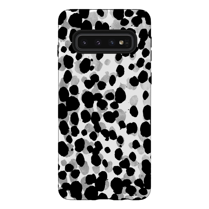 Galaxy S10 StrongFit animal print spots black and silver by Oana 