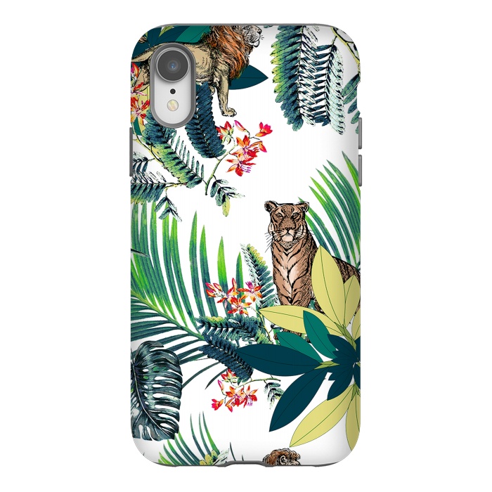 iPhone Xr StrongFit Tiger and tropical jungle leaves and flowers by Oana 