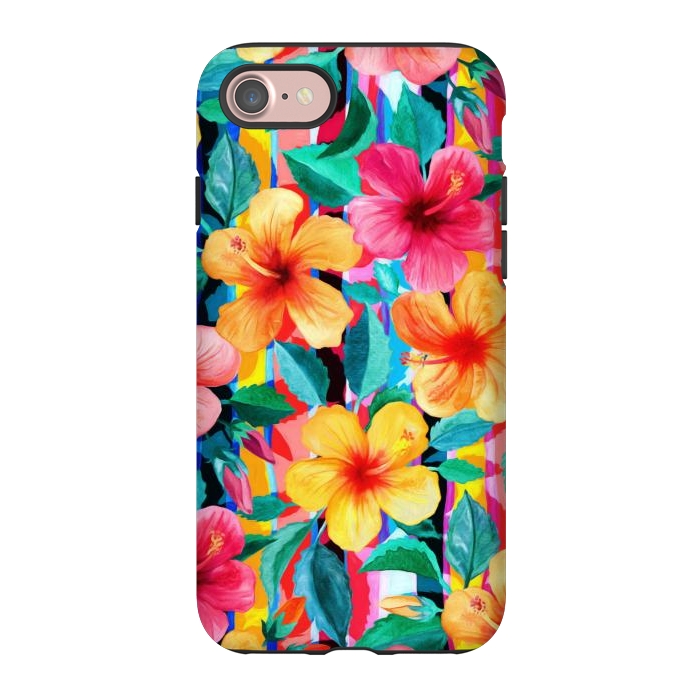 iPhone 7 StrongFit OTT Maximalist Hawaiian Hibiscus Floral with Stripes by Micklyn Le Feuvre