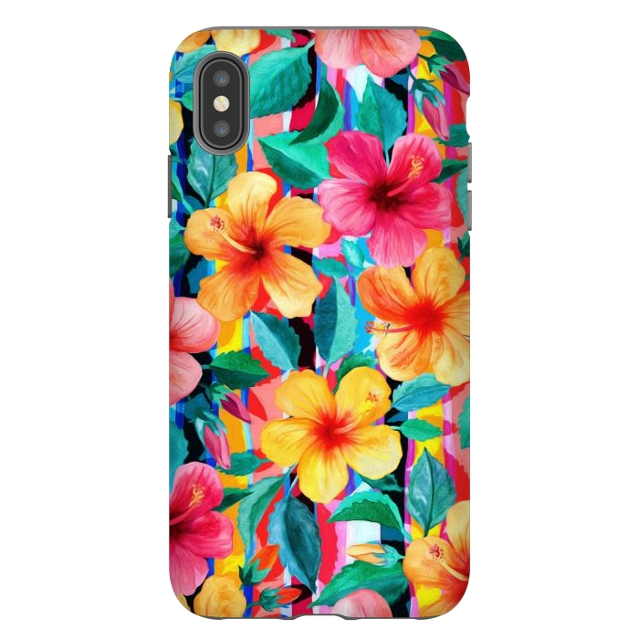 iPhone Xs Max StrongFit OTT Maximalist Hawaiian Hibiscus Floral with Stripes by Micklyn Le Feuvre