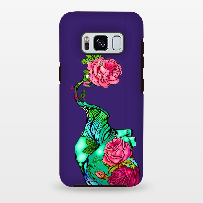 Galaxy S8 plus StrongFit Heart floral design colorful pink roses peonies by Josie