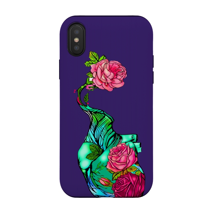 iPhone Xs / X StrongFit Heart floral design colorful pink roses peonies by Josie