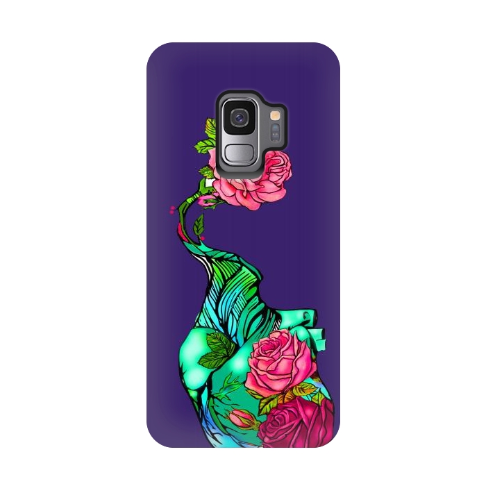 Galaxy S9 StrongFit Heart floral design colorful pink roses peonies by Josie