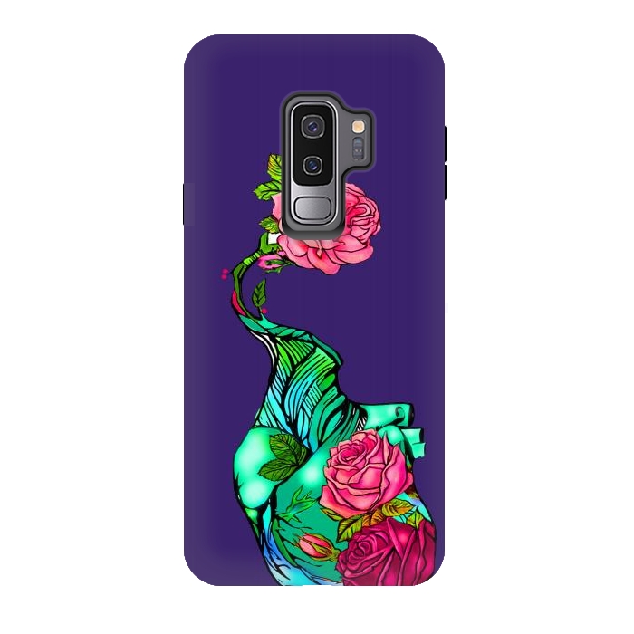 Galaxy S9 plus StrongFit Heart floral design colorful pink roses peonies by Josie