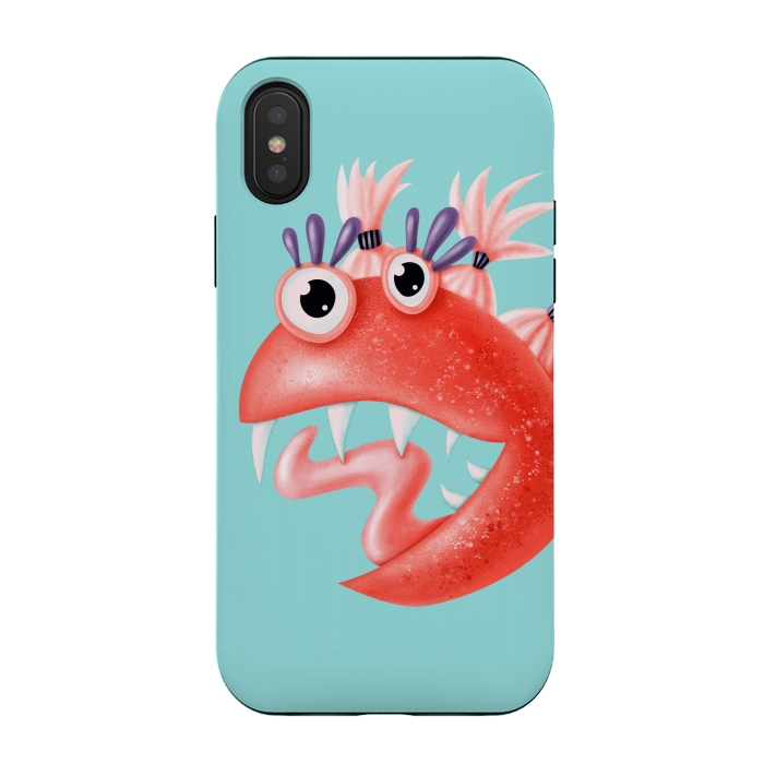 iPhone Xs / X StrongFit Happy Monster - Funny Weird Girly Character With Ponytails by Boriana Giormova