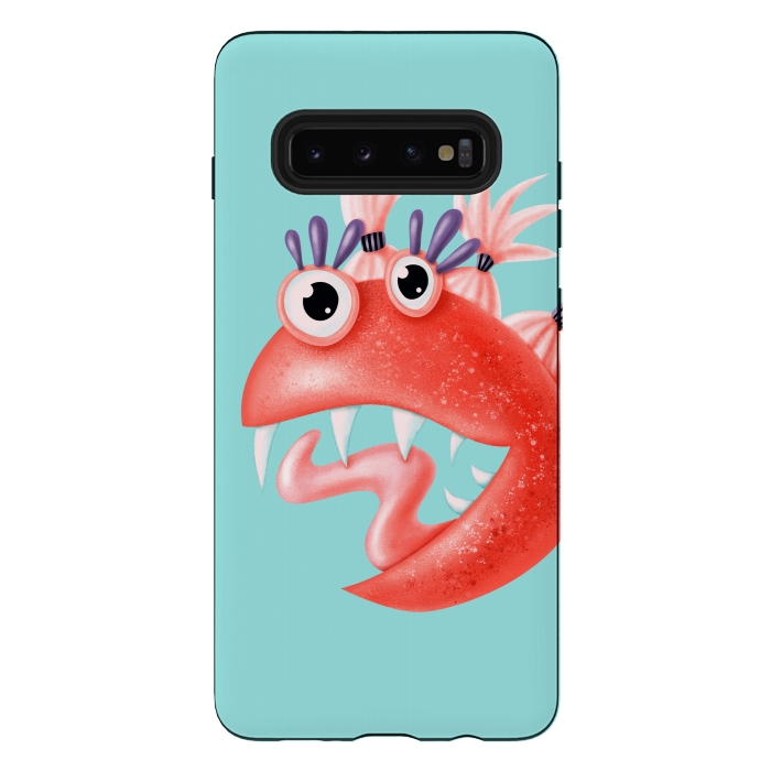 Galaxy S10 plus StrongFit Happy Monster - Funny Weird Girly Character With Ponytails by Boriana Giormova