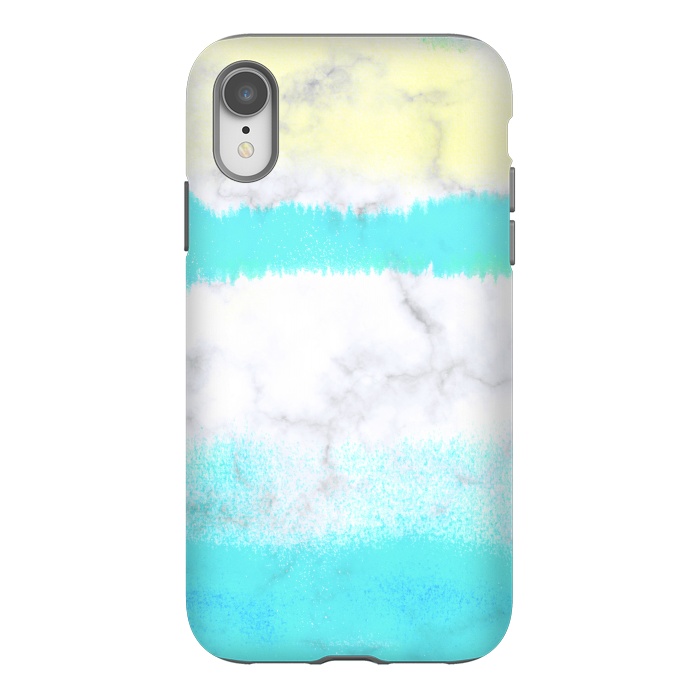 iPhone Xr StrongFit Baby blue and white brushed marble by Oana 