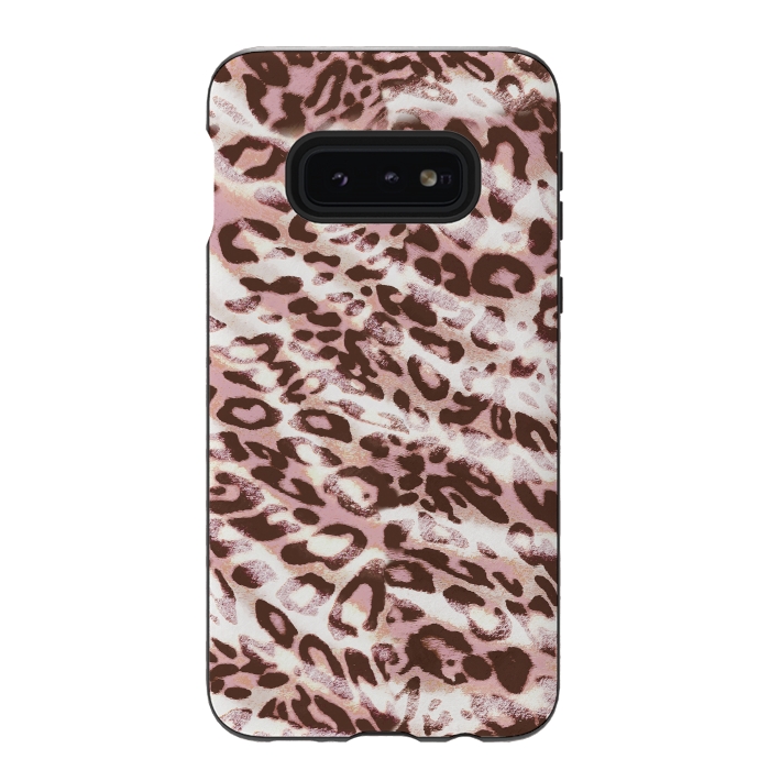 Galaxy S10e StrongFit brushed pink grungy leopard print spots by Oana 